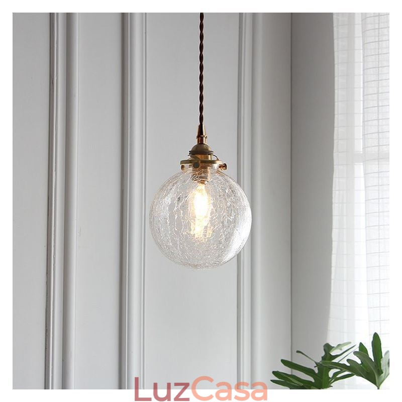 Luminária pendente de vidro moderna com craquelamento no teto
