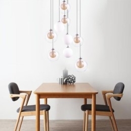 Luminária pendente de vidro Cluster de teto Luz de teto Níquel dourado escovado + Bola de vidro leitoso