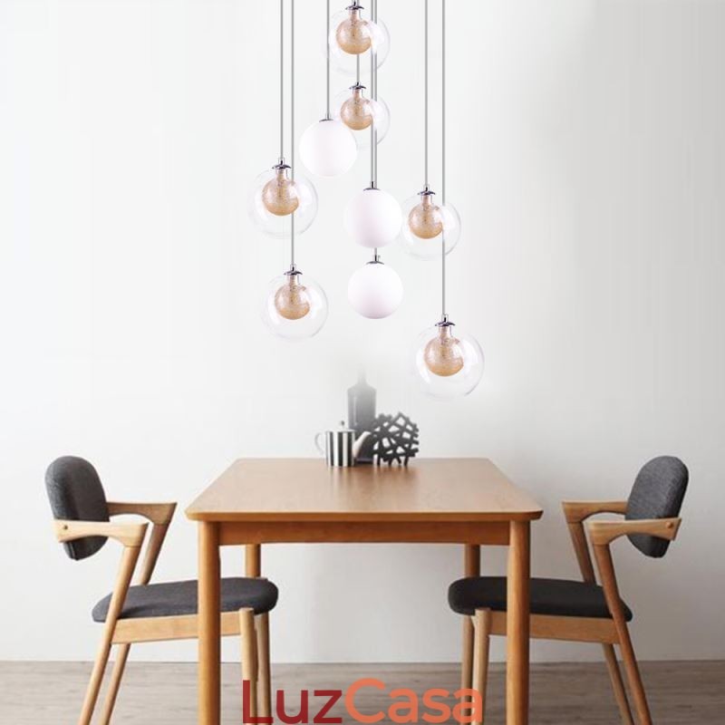 Luminária pendente de vidro Cluster de teto Luz de teto Níquel dourado escovado + Bola de vidro leitoso