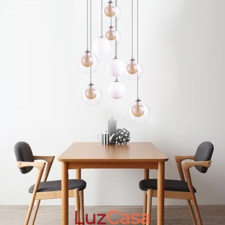 Luminária pendente de vidro Cluster de teto Luz de teto Níquel dourado escovado + Bola de vidro leitoso