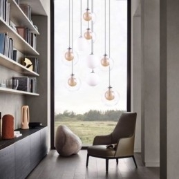 Luminária pendente de vidro Cluster de teto Luz de teto Níquel dourado escovado + Bola de vidro leitoso