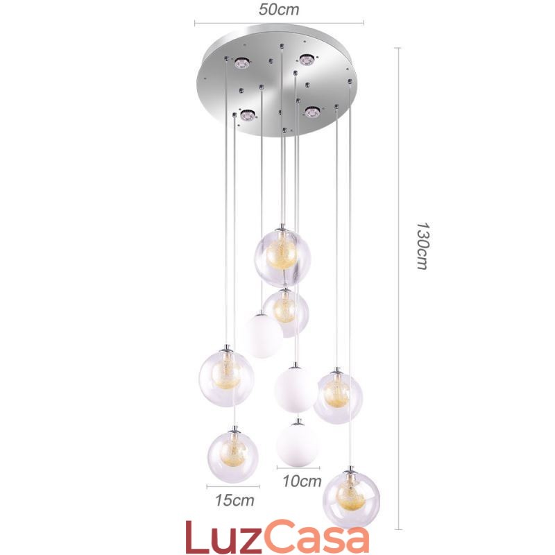 Luminária pendente de vidro Cluster de teto Luz de teto Níquel dourado escovado + Bola de vidro leitoso