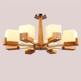 Lustre nórdico de madeira com abajur de vidro e luminária pendente