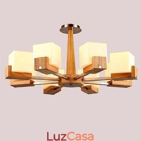 Lustre nórdico de madeira com abajur de vidro e luminária pendente Lustre nórdico de madeira com abajur de vidro e luminária pendente