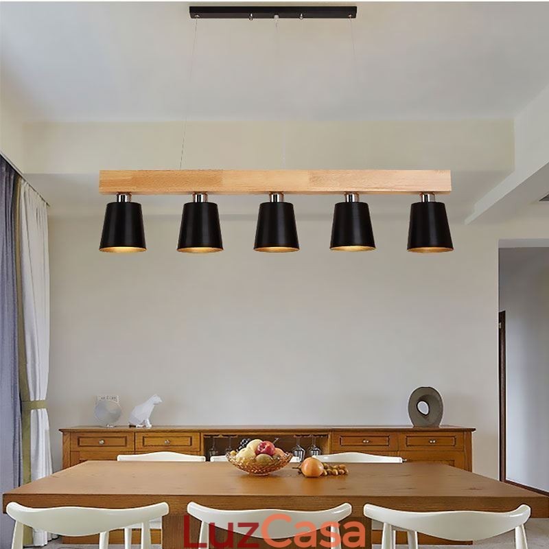 Lustre nórdico de madeira, luminária pendente única e reta, café