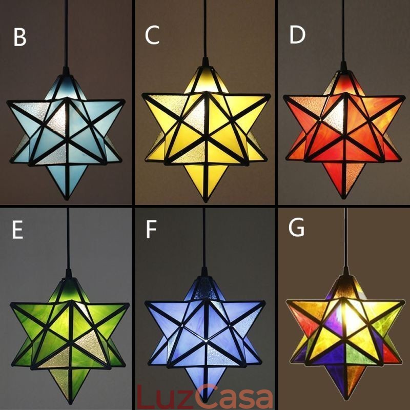 Luminária pendente de vidro colorido europeu Luminária pendente criativa de estrela