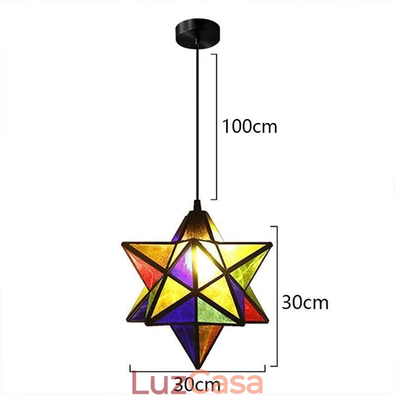 Luminária pendente de vidro colorido europeu Luminária pendente criativa de estrela