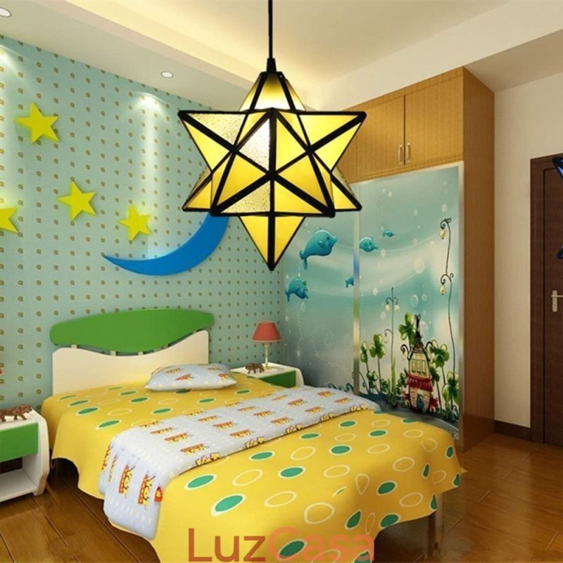 Luminária pendente de vidro colorido europeu Luminária pendente criativa de estrela