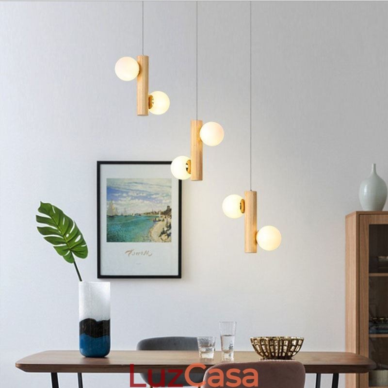 Luminária pendente de madeira Magic Bean Cluster Luz de teto Ilha