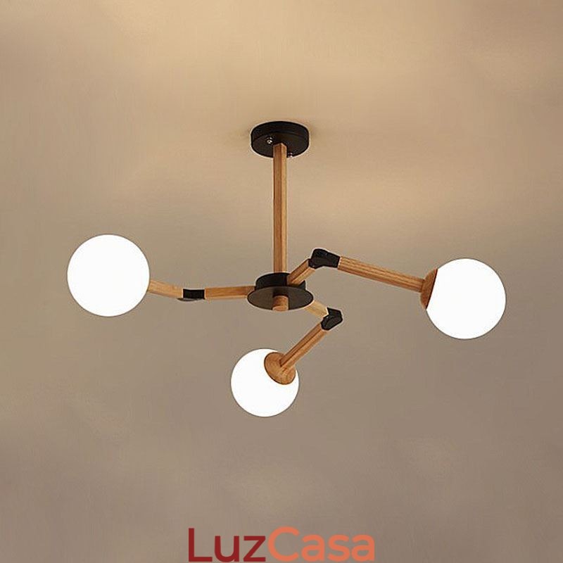 Luminária pendente nórdica Magic Bean, luminária criativa de madeira