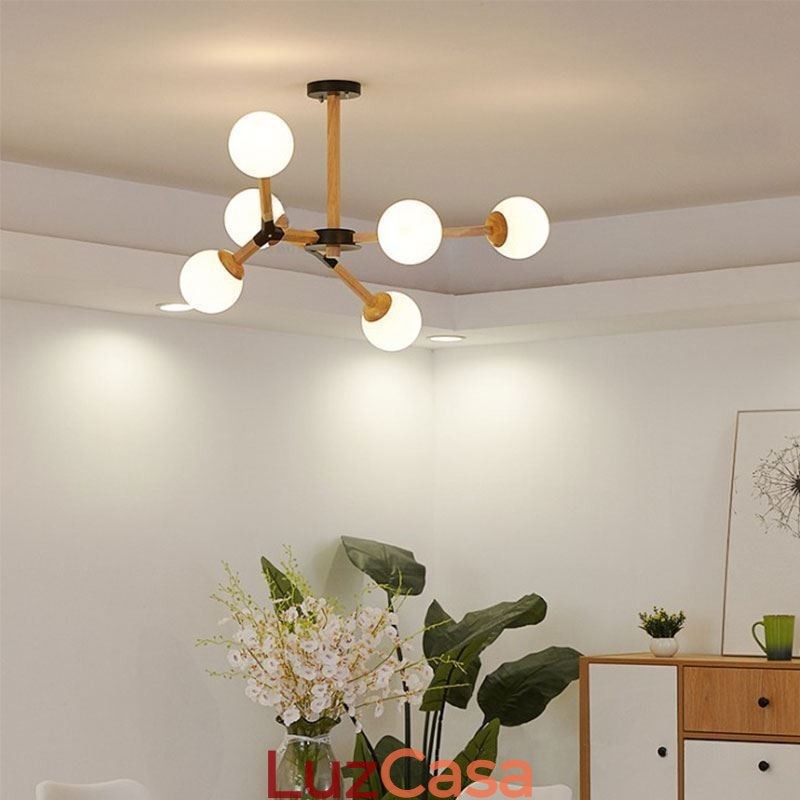 Luminária pendente nórdica Magic Bean, luminária criativa de madeira