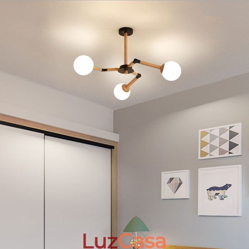 Luminária pendente nórdica Magic Bean, luminária criativa de madeira