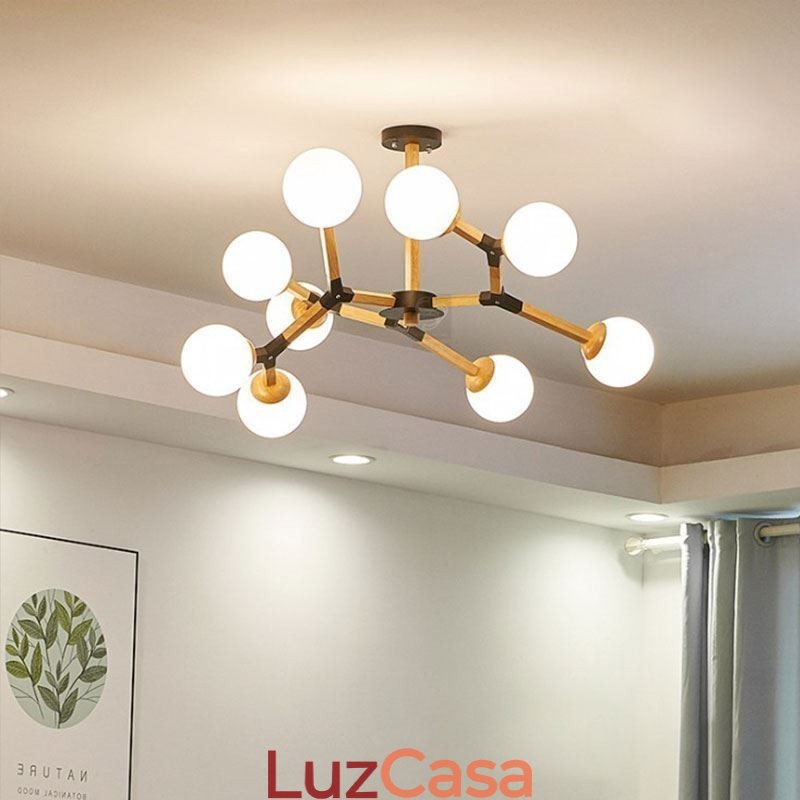 Luminária pendente nórdica Magic Bean, luminária criativa de madeira