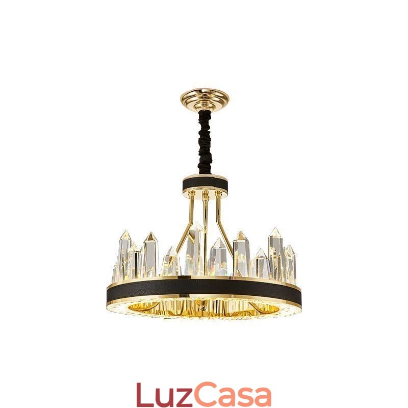 Luminária pendente de cristal moderna, luminária de teto em formato de círculo de cristal