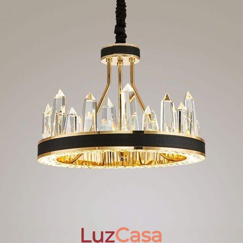 Luminária pendente de cristal moderna, luminária de teto em formato de círculo de cristal