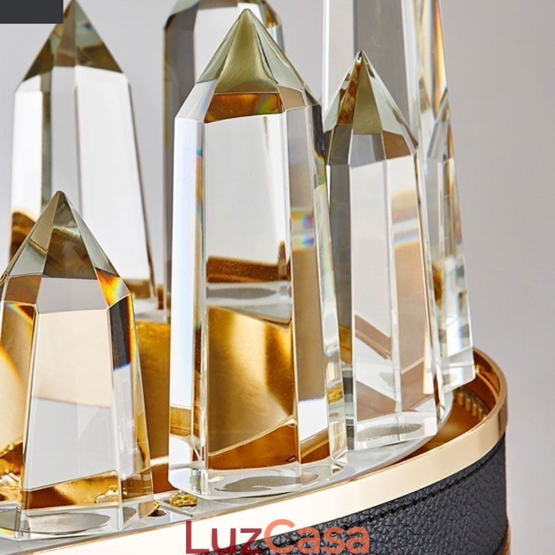 Luminária pendente de cristal moderna, luminária de teto em formato de círculo de cristal