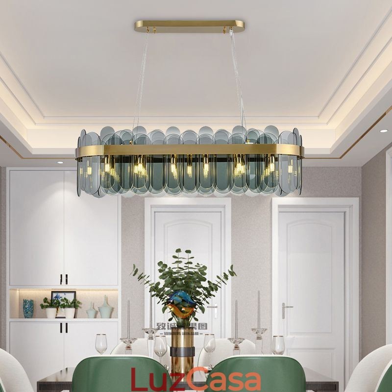Luminária pendente de vidro minimalista, cor única, retangular, ilha de luz de teto