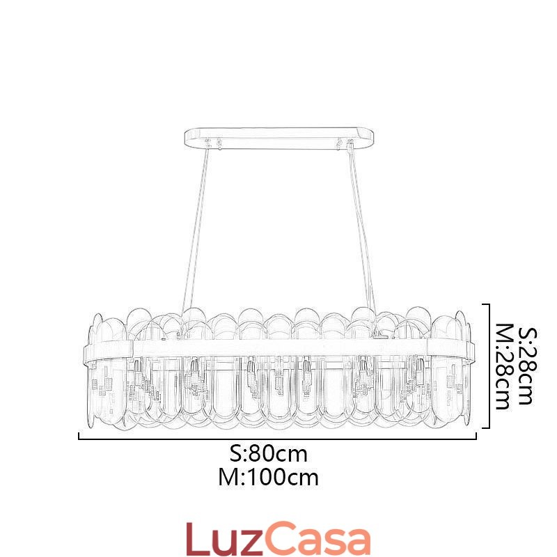 Luminária pendente de vidro minimalista, cor única, retangular, ilha de luz de teto