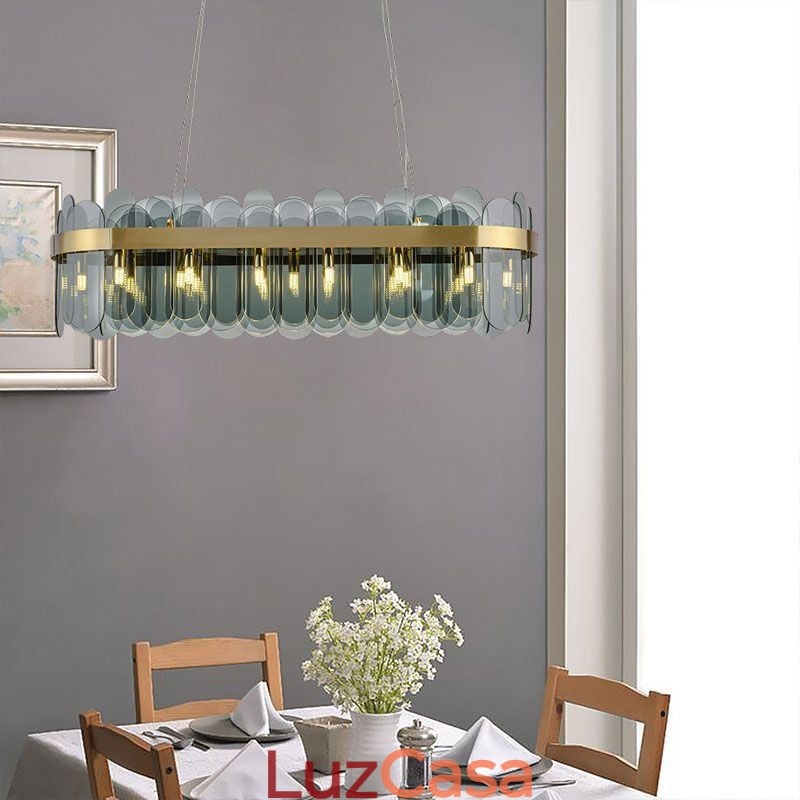 Luminária pendente de vidro minimalista, cor única, retangular, ilha de luz de teto