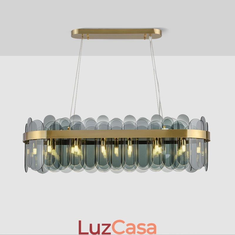 Luminária pendente de vidro minimalista, cor única, retangular, ilha de luz de teto