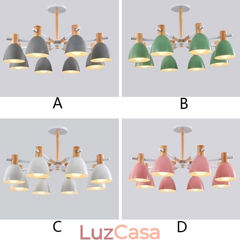 Luminária pendente moderna e simples de macaron Iluminação criativa de madeira