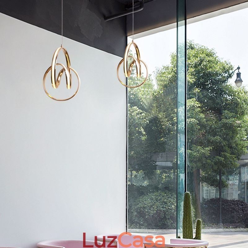 Luminária pendente minimalista moderna com torção circular única e luminária de ilha