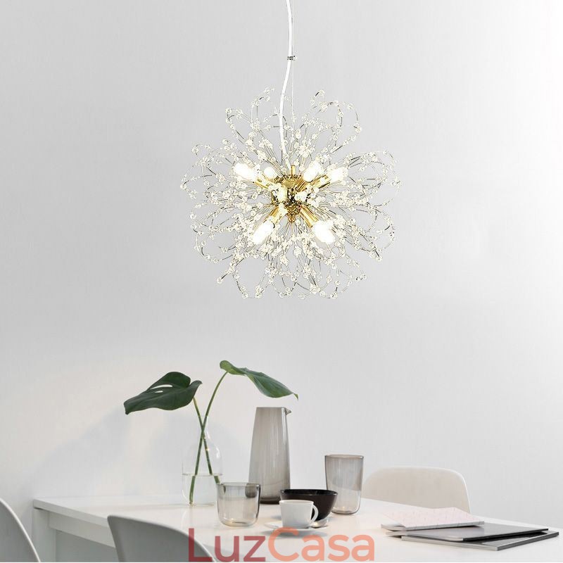 Lustre pendente de cristal dente-de-leão elegante
