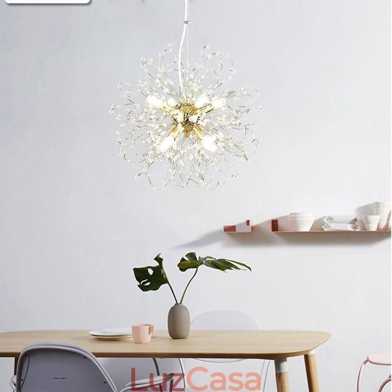 Lustre pendente de cristal dente-de-leão elegante