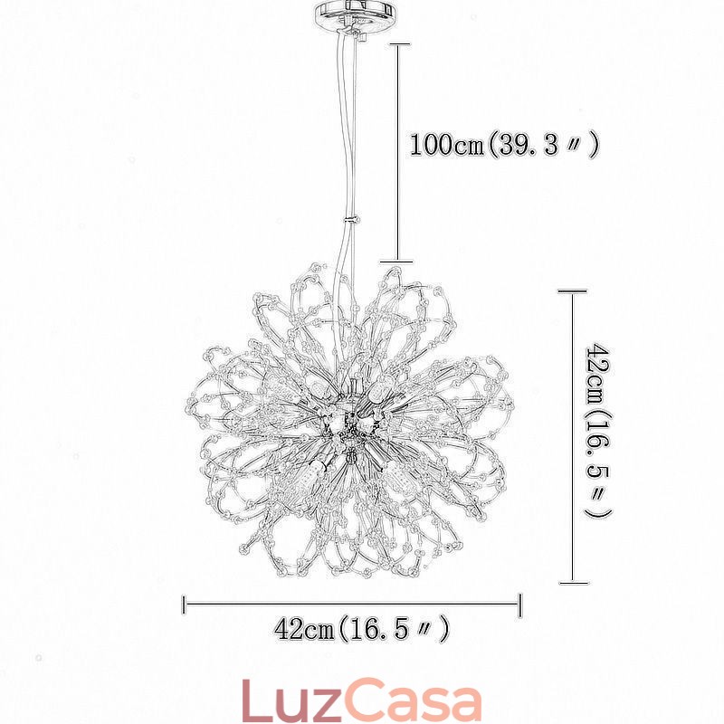 Lustre pendente de cristal dente-de-leão elegante