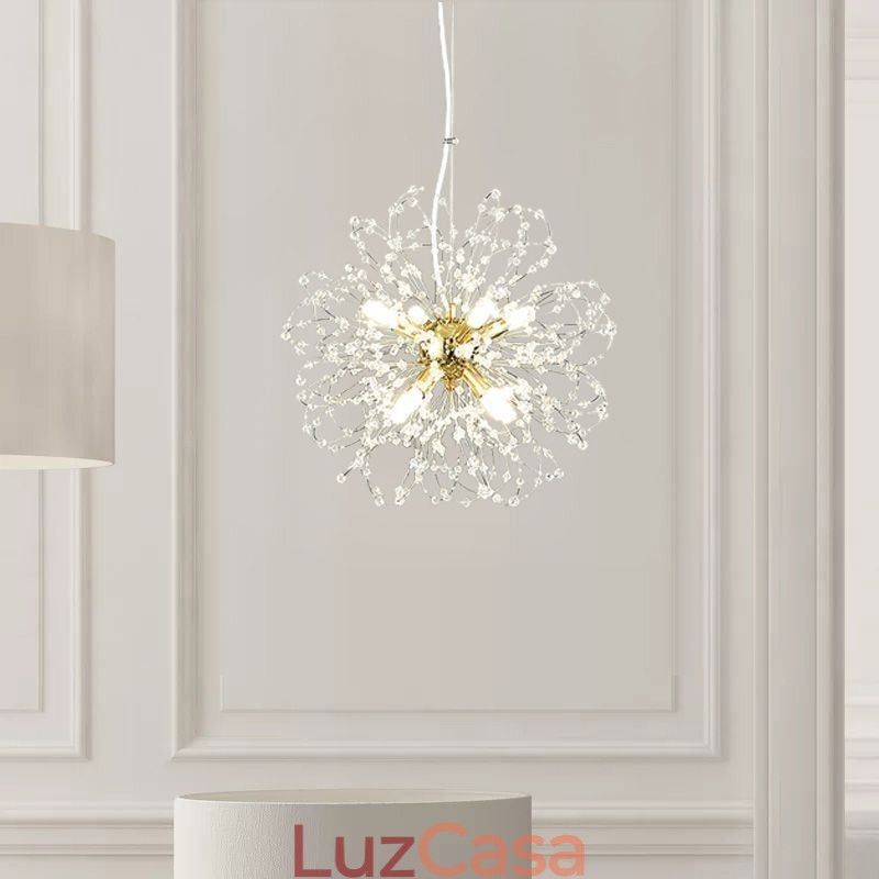 Lustre pendente de cristal dente-de-leão elegante
