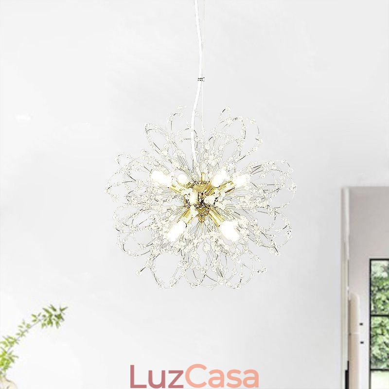 Lustre pendente de cristal dente-de-leão elegante