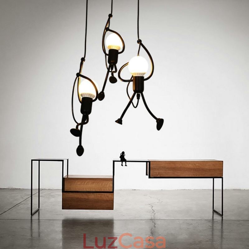 Luminária pendente moderna, criativa, em forma de homenzinho, luminária individual para casa