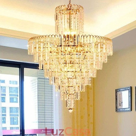 Lustre moderno e elegante de cristal com pingente cônico Lustre moderno e elegante de cristal com pingente cônico