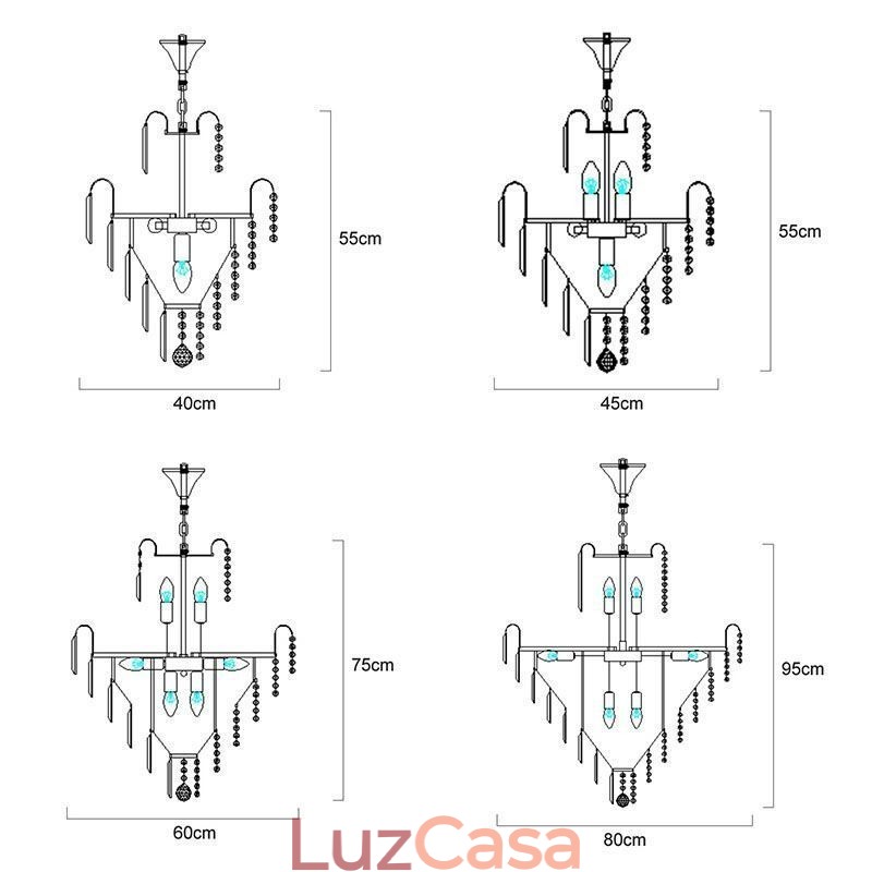 Lustre moderno e elegante de cristal com pingente cônico