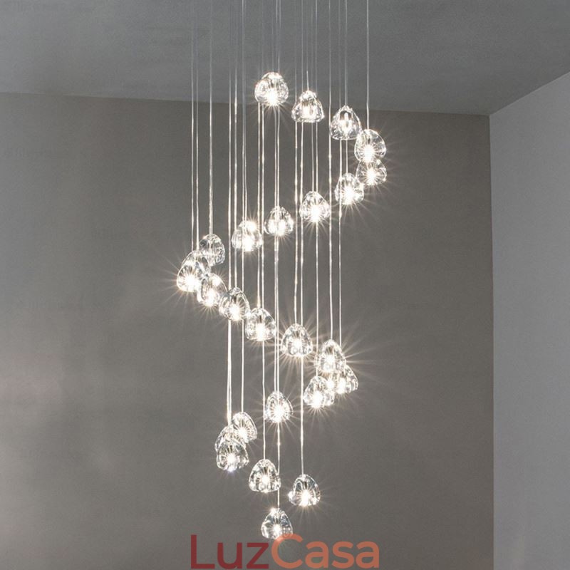 Luminária pendente moderna de cristal, abajur de cristal exclusivo, escada duplex
