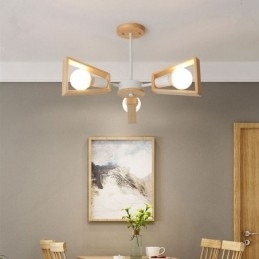 Lustre moderno em forma de leque, luminária pendente de madeira elegante