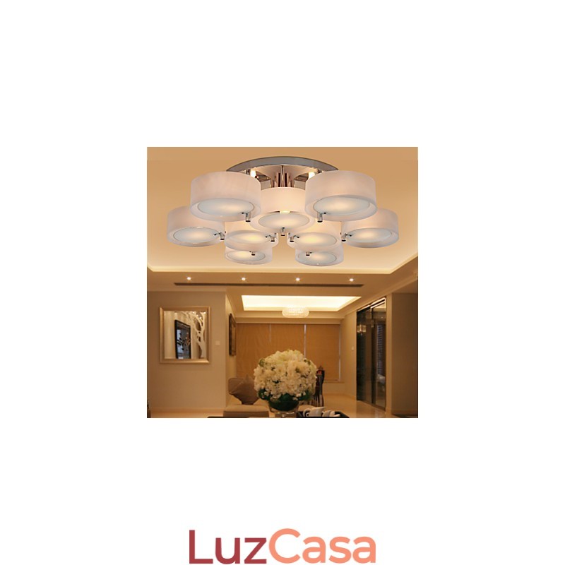 Lustre moderno contemporâneo de metal cromado com montagem embutida