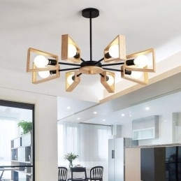 Lustre moderno em forma de leque, luminária pendente de madeira elegante