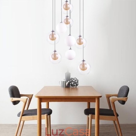 Luminária pendente de vidro Cluster de teto Luz de teto Níquel dourado escovado + Bola de vidro leitoso Luminária pendente de vidro Cluster de teto Luz de teto Níquel dourado escovado + Bola de vidro leitoso