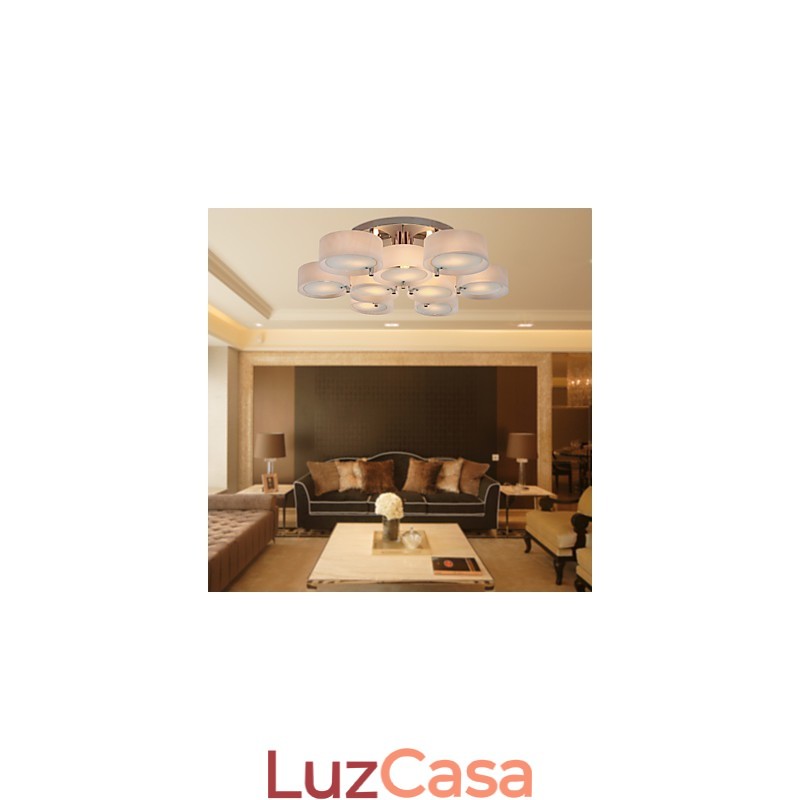 Lustre moderno contemporâneo de metal cromado com montagem embutida