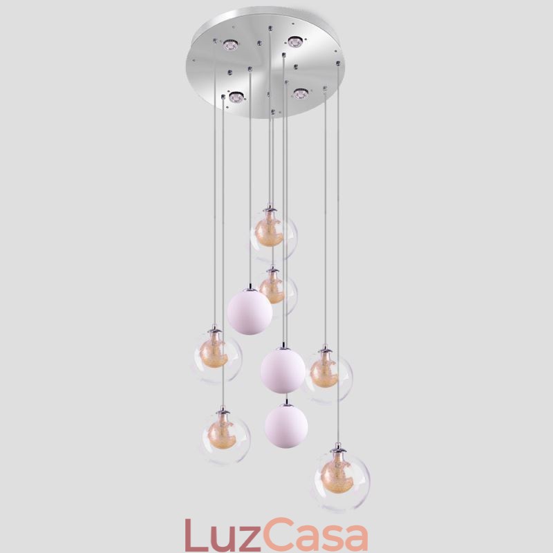 Luminária pendente de vidro Cluster de teto Luz de teto Níquel dourado escovado + Bola de vidro leitoso