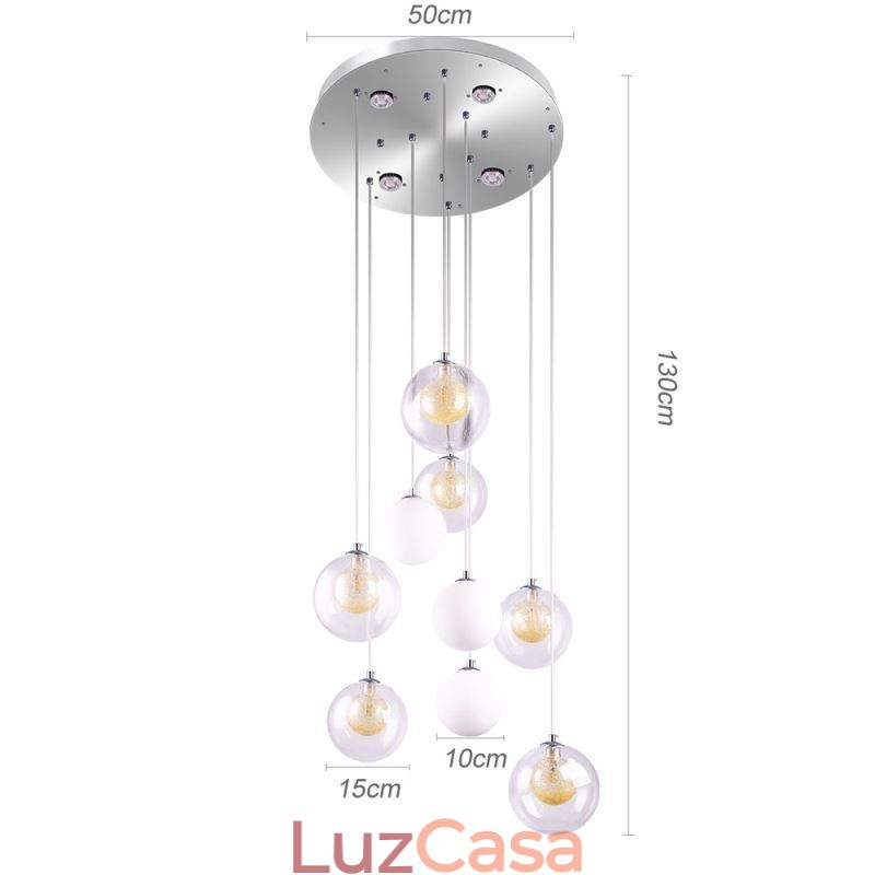 Luminária pendente de vidro Cluster de teto Luz de teto Níquel dourado escovado + Bola de vidro leitoso