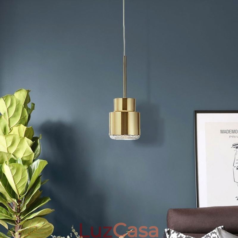 Luminária pendente de vidro pós-moderna, lâmpada cilíndrica dourada, iluminação brilhante