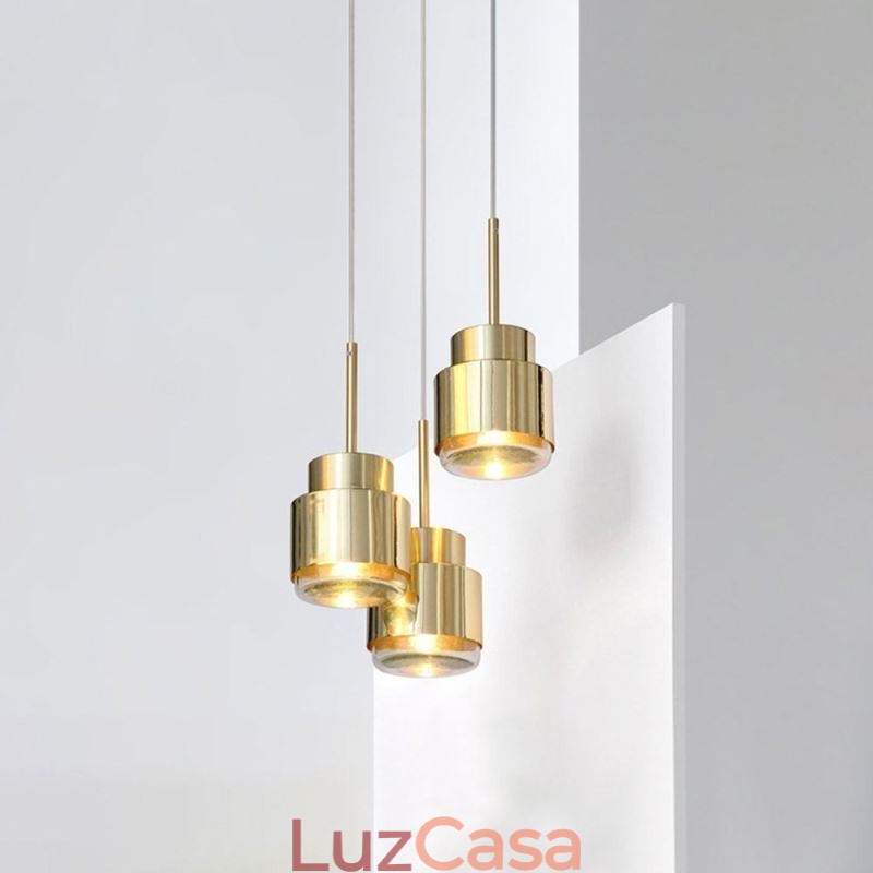 Luminária pendente de vidro pós-moderna, lâmpada cilíndrica dourada, iluminação brilhante