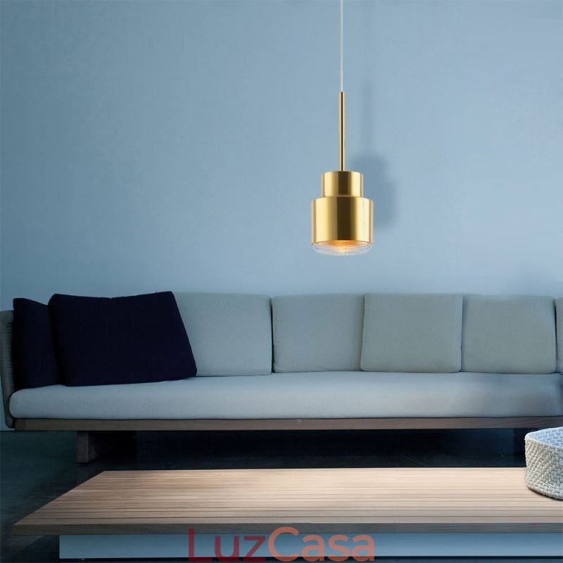 Luminária pendente de vidro pós-moderna, lâmpada cilíndrica dourada, iluminação brilhante
