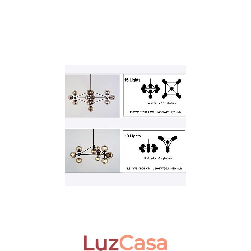 Lustre 15 Luzes Bola De Vidro Luzes Retro Ao Ar Livre Garagem Metal