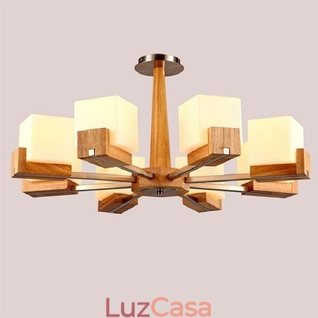 Lustre nórdico de madeira com abajur de vidro e luminária pendente Lustre nórdico de madeira com abajur de vidro e luminária pendente