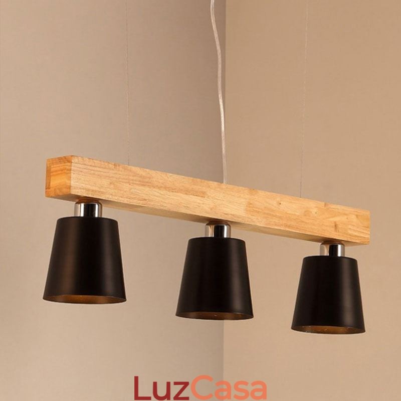 Lustre nórdico de madeira, luminária pendente única e reta, café