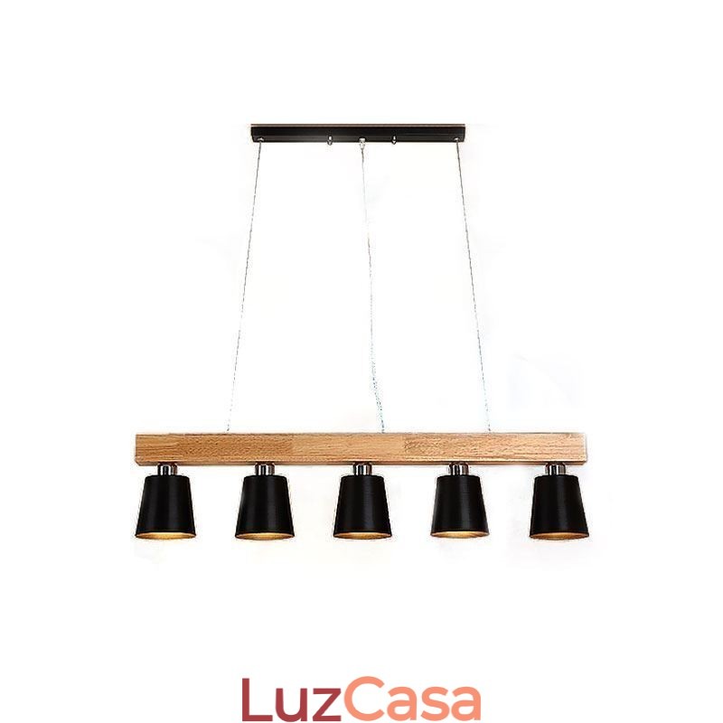 Lustre nórdico de madeira, luminária pendente única e reta, café