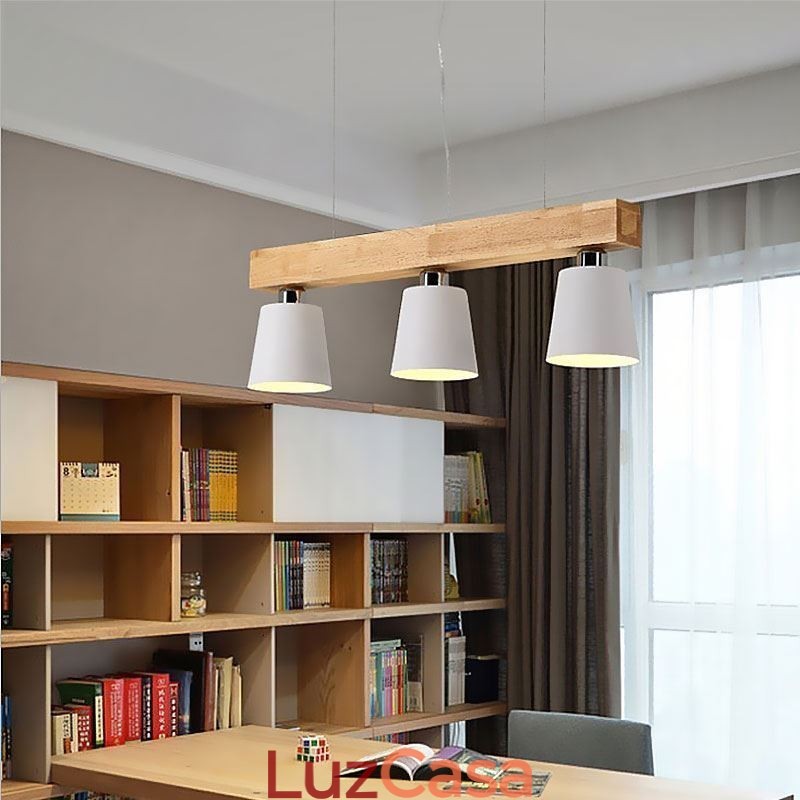 Lustre nórdico de madeira, luminária pendente única e reta, café